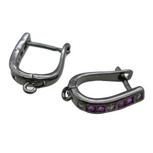 copper Latchback Earrings paved zircon, black plated, approx 12-16mm