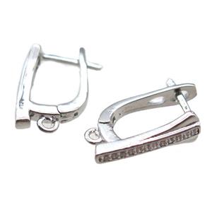 copper Latchback Earrings paved zircon, platinum plated, approx 10-16mm