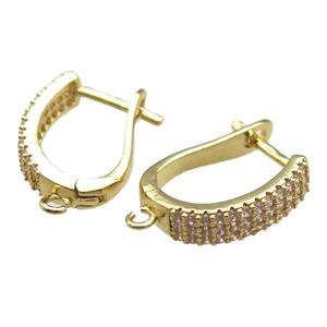 copper Latchback Earrings paved zircon, gold plated, approx 15-18mm