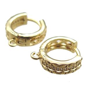 copper Hoop Earrings paved zircon, gold plated, approx 14mm dia