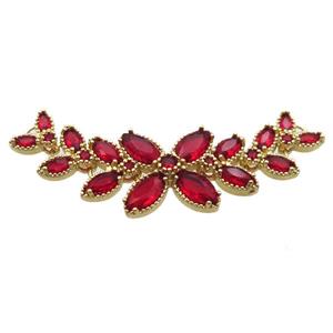 copper flower pendant paved ruby zircon, gold plated, approx 15-50mm