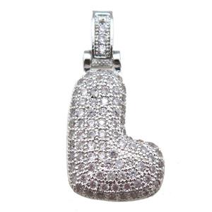 copper letter-L pendant paved zircon, platinum plated, approx 14-20mm