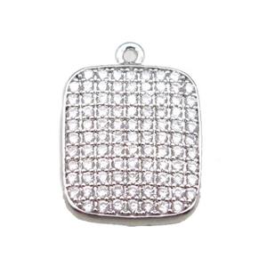 copper rectangle paved zircon, platinum plated, approx 14-16mm