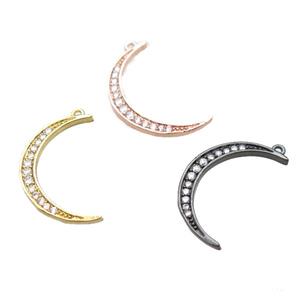 copper moon pendant paved zircon, mixed color, approx 14-20mm