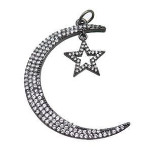 copper moon star pendant paved zircon, black gunmetal plated, approx 35-45mm