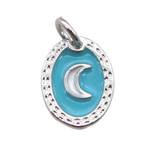 copper oval moon connector, enameling, platinum plated, approx 9-12mm