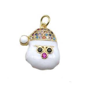 Christmas Snowman Charms Copper Pendant Micropave Zirconia White Enamel Gold Plated, approx 15-18mm