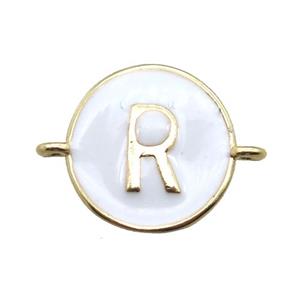 white enameling copper letter-R connector, gold plated, approx 13mm dia