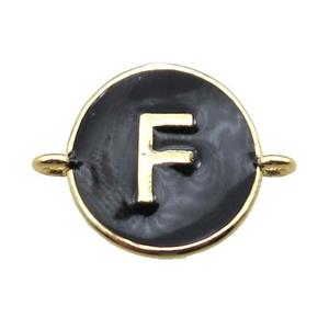 black enameling copper letter-F connector, gold plated, approx 13mm dia