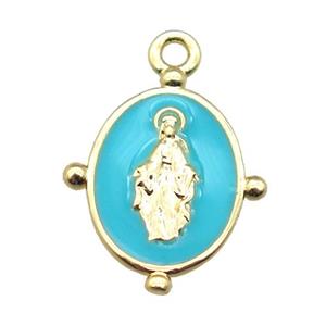 aqua enameling copper Jesus pendant, gold plated, approx 13-18mm