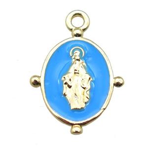 blue enameling copper Jesus pendant, gold plated, approx 13-18mm