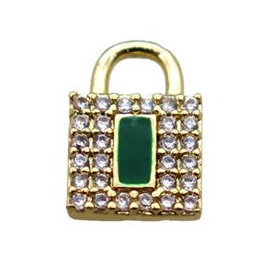 copper lock pendant paved zircon, gold plated, approx 8-12mm
