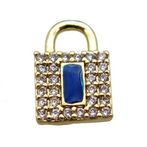 copper lock pendant paved zircon, gold plated, approx 8-12mm