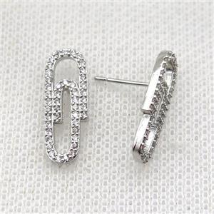 copper studs Earrings paved zircon, platinum plated, approx 8-20mm