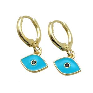 copper Hoop Earrings paved zircon, aqua enameling eye, gold plated, approx 6-10mm, 12mm dia