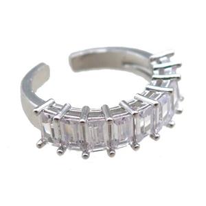 copper Rings paved zircon, platinum plated, approx 18mm dia