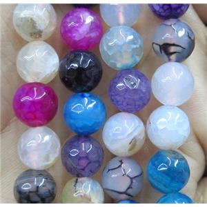 Agate beads, faceted round, mix color, approx 12mm dia