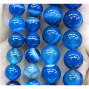 royal blue striped agate bead, round, approx 10mm dia