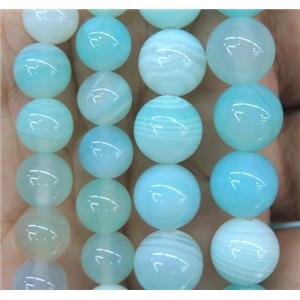 aqua striped agate bead, round, approx 10mm dia