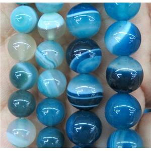 peacock blue striped agate bead, round, approx 14mm dia