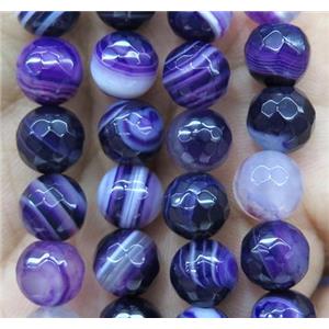 purple striped agate bead, faceted round, approx 8mm dia