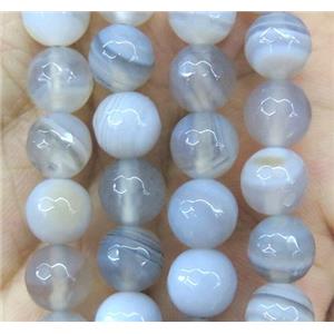 gray striped agate beads, faceted round, approx 12mm dia