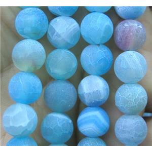 blue frosted Crackle Agate beads, round, approx 6mm dia