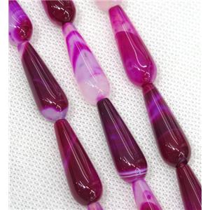 hotpink Agate teardrop beads, approx 10x30mm, 13pcs per st