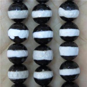 black and white Tibetan Style Agate beads, faceted round, approx 8mm dia