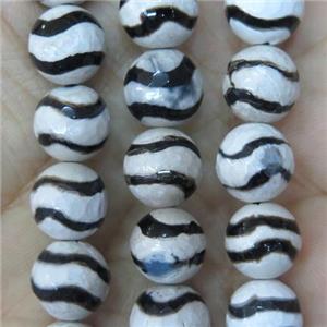 black and white Tibetan Style Agate beads, faceted round, approx 6mm dia