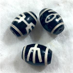 black tibetan style agate beads, oval, approx 10x14mm