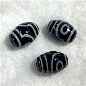 black tibetan style agate beads, oval, approx 10x14mm