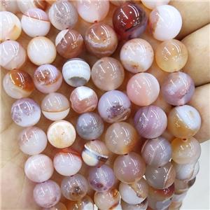 round striped Agate Beads, lt.red, approx 8mm dia