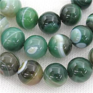 round striped Agate Beads, green, approx 12mm dia