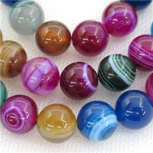 round striped Agate Beads, mix color, approx 4mm dia