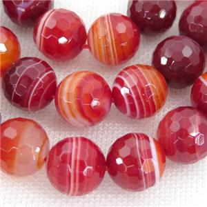 red Striped Agate Beads, faceted round, A grade, approx 10mm dia