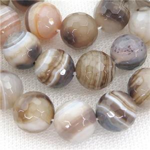 coffee Striped Agate Beads, faceted round, A grade, approx 10mm dia