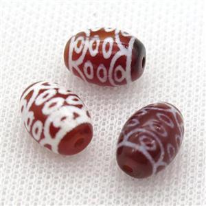 red tibetan DZi barrel beads, approx 10x14mm