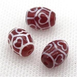 red tibetan DZi barrel beads, approx 10x14mm