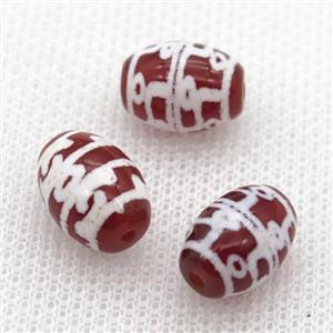 red tibetan DZi barrel beads, approx 10x14mm