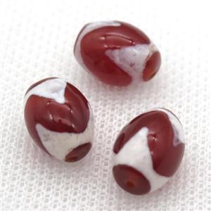 red tibetan DZi barrel beads, approx 10x14mm