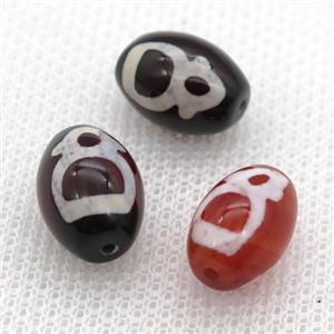 red tibetan DZi barrel beads, approx 10x14mm