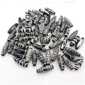 black tibetan DZi oval rice beads, mixed, approx 10x30mm