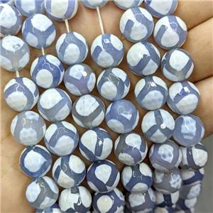 Tibetan Agate Beads Faceted Round Blue Dye B-Grade, approx 12mm dia