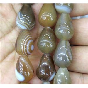 stripe agate beads, teardrop, coffee, approx 15x18mm