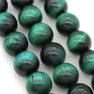 Natural Tiger Eye Stone Beads Green Dye Smooth Round, approx 12mm dia