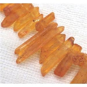 clear quartz beads, stick. freeform, orange dyed, approx 6-30mm