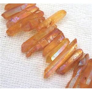 clear quartz bead, stick. freeform, orange AB-color, approx 6-30mm