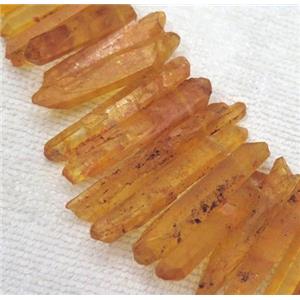 clear quartz stick beads, freeform, orange dyed, approx 6-45mm