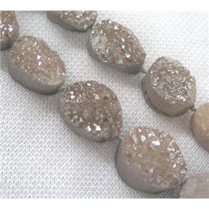 druzy quartz bead, freeform, gray silver electroplated, approx 12-25mm